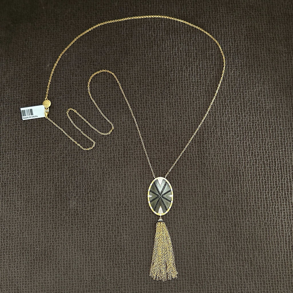 Freida Rothman Long Starburst Necklace With Gold Chain Tassel - Nwt